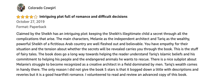 Colarado Cowgirl Claimed by the Sheikh reviewScreen Shot 2019-11-12 at 7.32.27 PM
