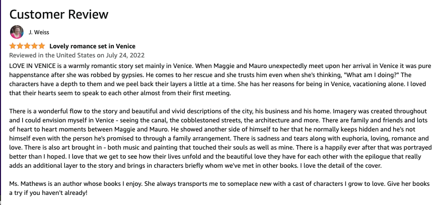 Amazon review Love in Venice